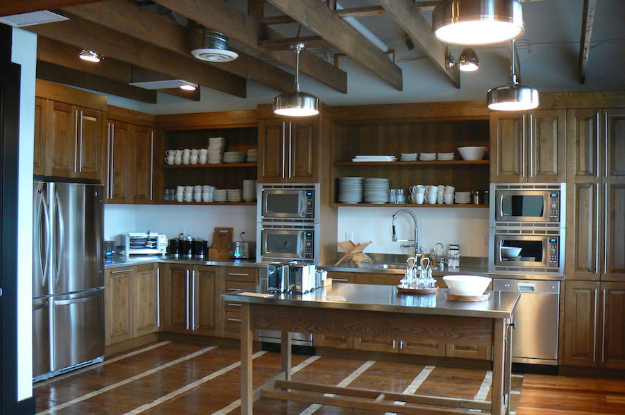 open wood kitchen shelving